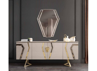 Luxury white-gold chest of drawers with mirror designer sideboard wood furniture