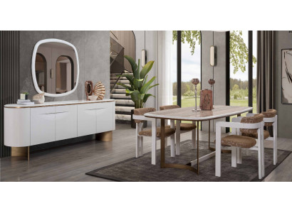 Dining room set dining table 4x chairs sideboard mirror modern set white dining set