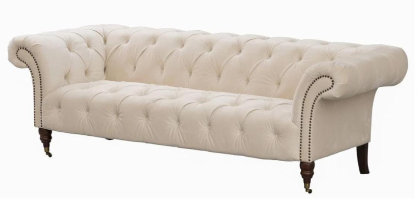 Beige Chesterfield Three-Seater Modern Design Couch Fabric Sofa Designer Furniture