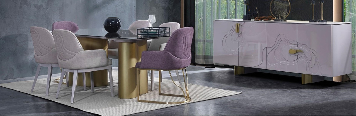 Dining area dining room furniture dining set dining table set dining room 9-piece pink wood