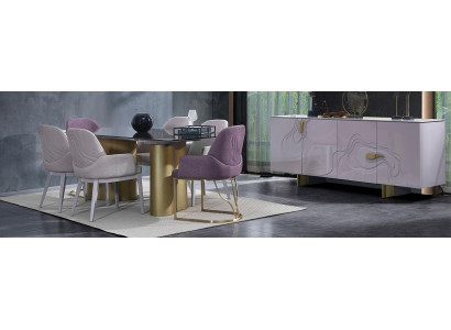 Dining area dining room furniture dining set dining table set dining room 9-piece pink wood