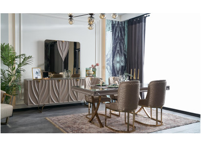 Dining group dining nook dining room dining table wood brown set 9-piece sideboard
