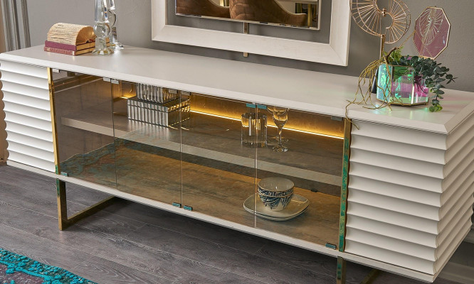 Sideboard set sideboard with mirror dining room wood beige dresser