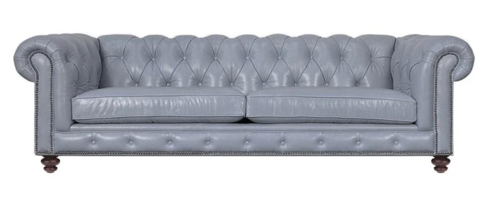 Living room Chesterfield sofa green big premium leather designer furniture 4-seater new