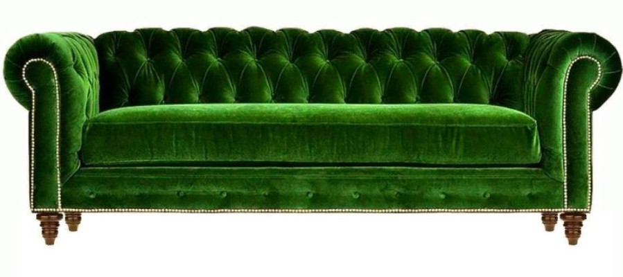 Original Chesterfield Three-Seater Modern Design Sofa Green Velvet Furniture Fabric Couch