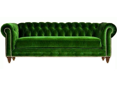 Original Chesterfield Three-Seater Modern Design Sofa Green Velvet Furniture Fabric Couch