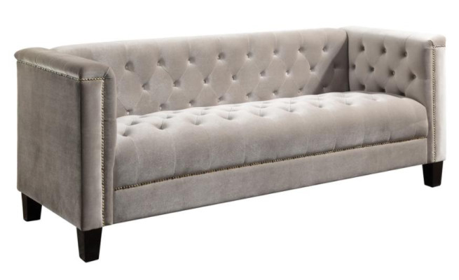 Light gray three-seater textile Chesterfield living room modern design couch sofa