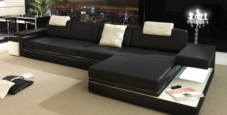 Design leather sofa with USB, upholstered living area corner set Tachau corner
