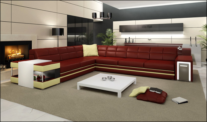 Corner sofa, sofa, USB upholstery, leather living landscape, corner suite, L-shaped leather sofa 3026