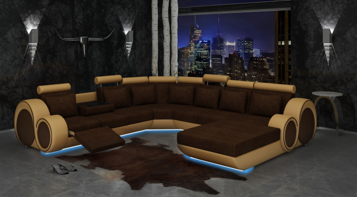 Textile sofa with USB XXL living landscape fabric couch big upholstered sofa U shape new