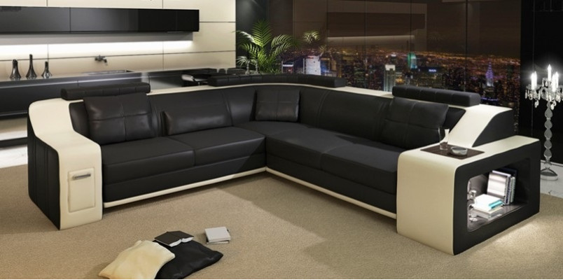 Sectional sofa leather textile sofa couch USB upholstered living area L set seat new