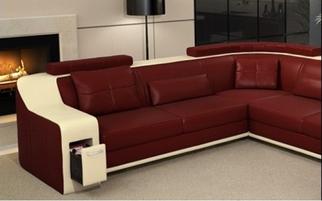 Corner sofa leather textile sofa with USB upholstery living landscape L suite seating Isching