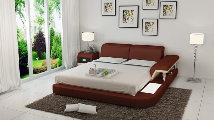 Design Bed XXL Big Leather Hotel Upholstered 180x200 Multifunction Shelf USB
