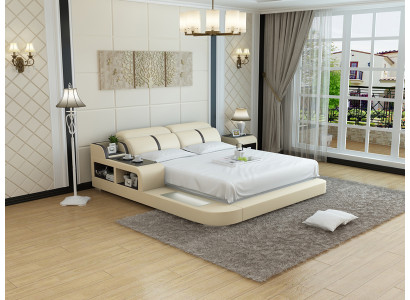 Leather bed with USB, luxury upholstered double modern bed 140/160/180 LB8821