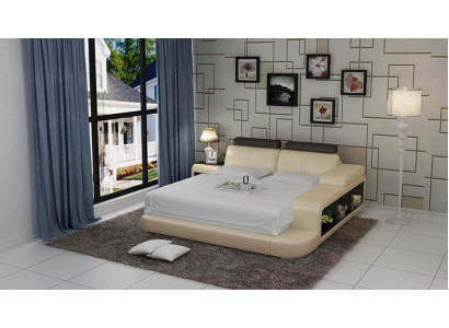 Design upholstered double bed, modern beds bedroom with USB & shelf 180x200cm