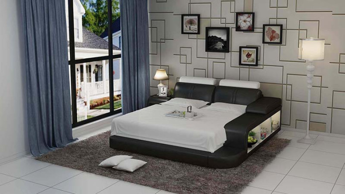 Design upholstered double bed, modern beds bedroom with USB & shelf 180x200cm