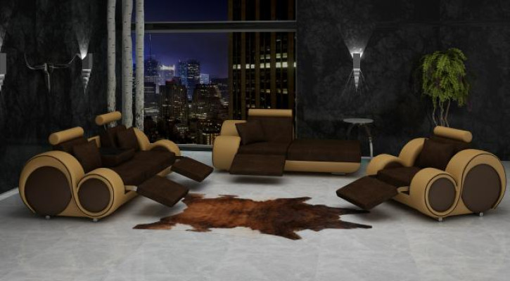 Sofa set leather & fabric material sofa set 3+chaise+1 living landscape