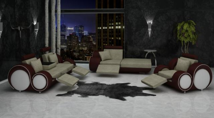 Sofa set leather & fabric material sofa set 3+chaise+1 living landscape