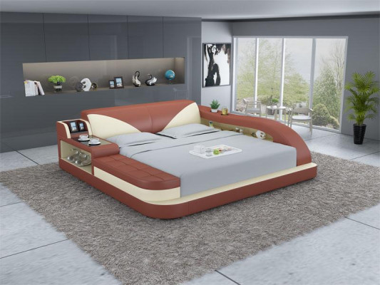 Multifunctional Bed Luxury Design Leather Beds Double Storage Shelf 180x200
