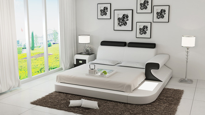 Design upholstered double bed modern beds bedroom with USB & shelf 180x200cm