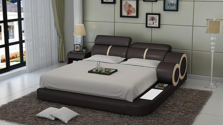 Design bed XXL big beds leather upholstery hotel 160x200cm multifunctional shelf USB