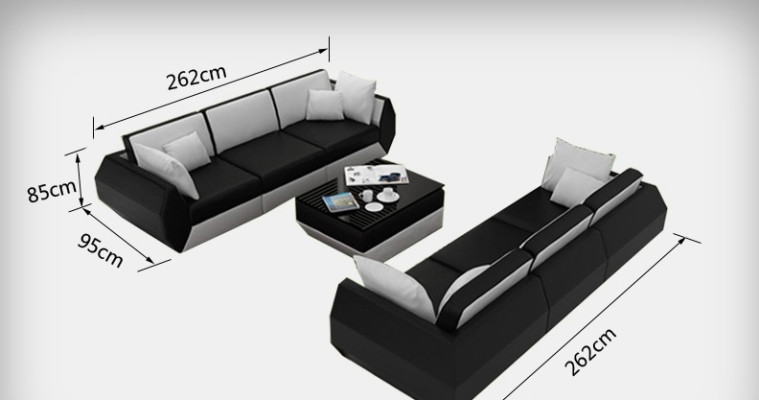 Leather sofa couch living landscape 3+3 seater suite design modern
