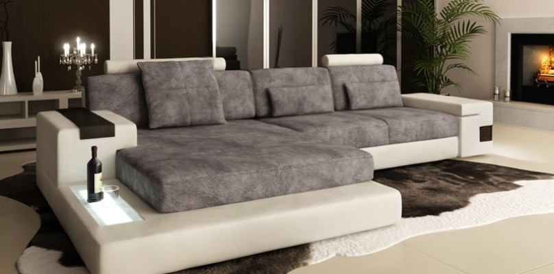 Leather sofa couch upholstered corner suite L-shape seating area Bellini textile fabric