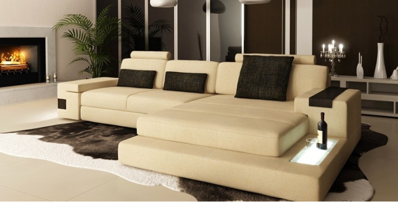 Leather sofa couch upholstered corner suite L-shape seating area Bellini textile fabric