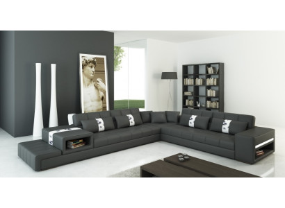 Modern living experience L-shaped corner sofa in dark gray with stylish faux leather upholstery