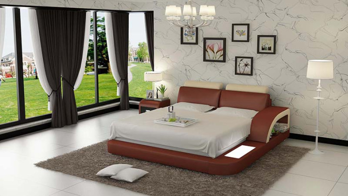 Luxury Bed Lighting Leather Bed Beds Sofa Big Double Upholstered 140/160/180 cm