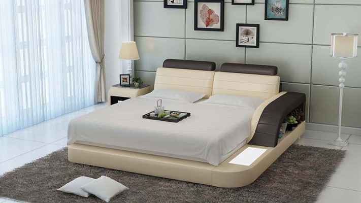 Upholstered Design Luxury Bed Beds Leather Modern Bedroom 140/160/180 cm
