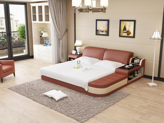 Design leather bed luxury upholstered beds double modern marriage 140/160/180 cm