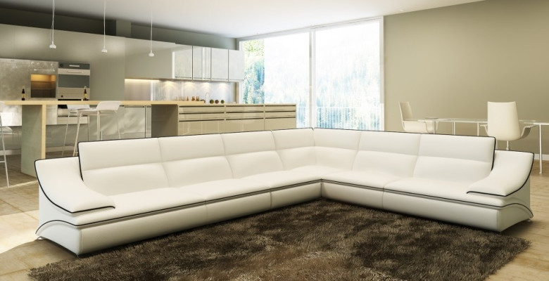 Designer sofa with a large seating area, upholstered in leather, corner seat, black