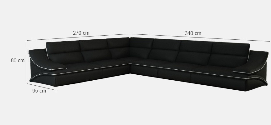Designer sofa with a large seating area, upholstered in leather, corner seat, black