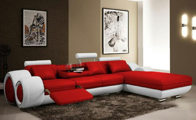 Sectional sofa living landscape couch leather sofa upholstery set corner - gray-white