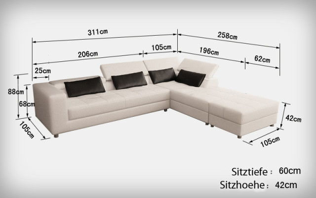 Leather sofa couch, living landscape sectional, corner sofa, corner suite, design modern sofa F3018