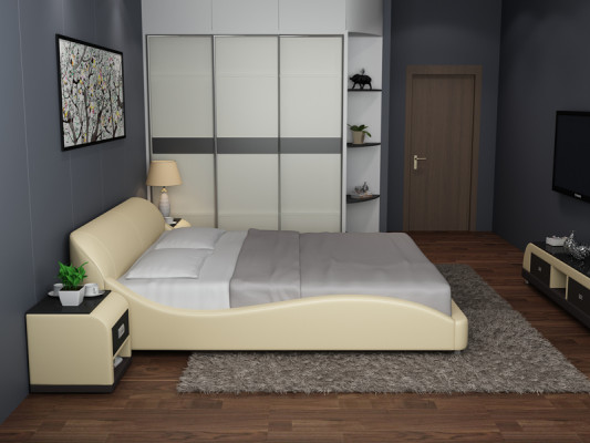 Design upholstered double bed modern beds bedroom with USB & shelf 200x210 cm