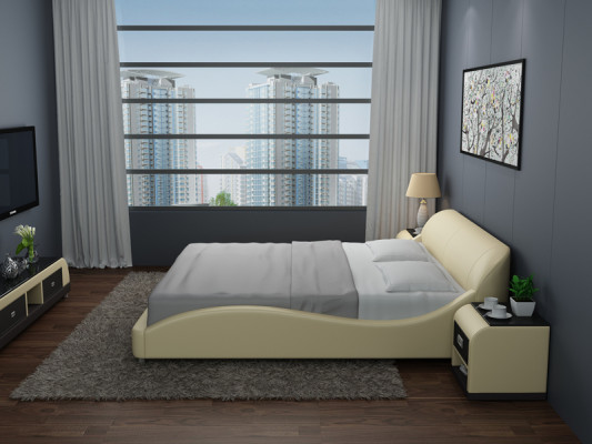 Design leather bed luxury upholstered double modern marriage 140/160/180 cm
