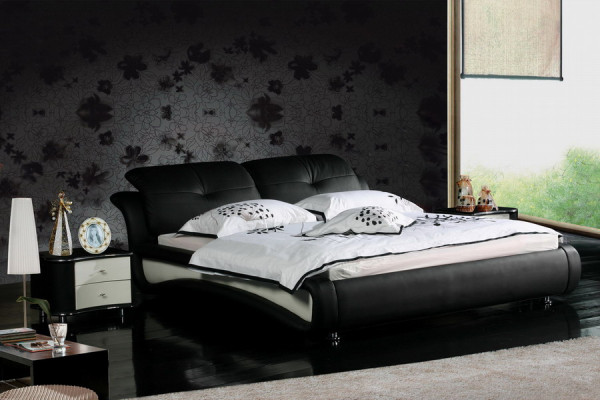 Double bed with USB, leather designer marital bed frame 1206