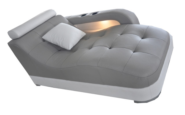 Designer leather chaise longues, modern gray lounge ottoman sofa, genuine leather relax.