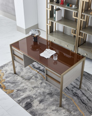 High-quality designer office furniture style set: table, armchair, display cabinet, 4-piece.