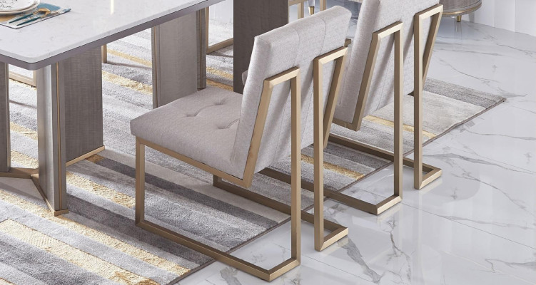 Designer dining room chair set metal textile armchair 6x lounge chairs