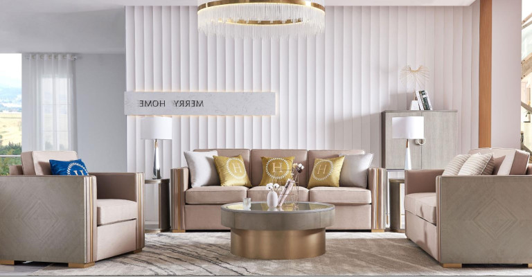 Three-seater design upholstered seating textile sofa 3-seater furniture beige new luxury furniture