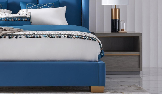 Bedroom design luxury bed 180x200 textile double bed frame blue
