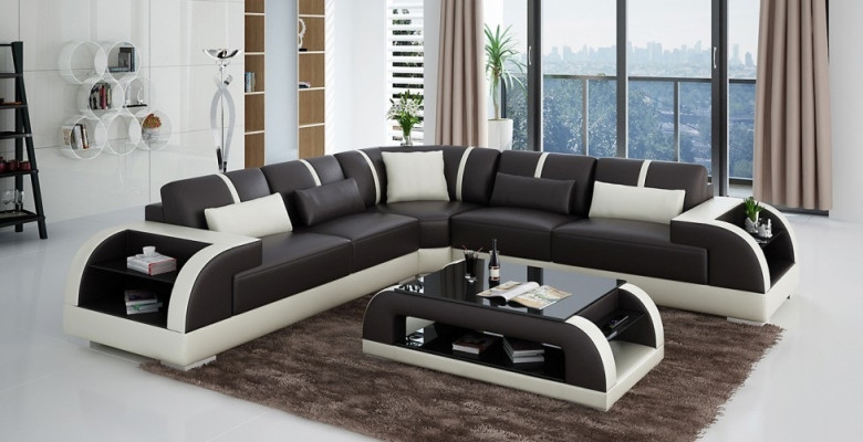 Design corner leather sofa couch upholstery set living landscape L shape modern beige