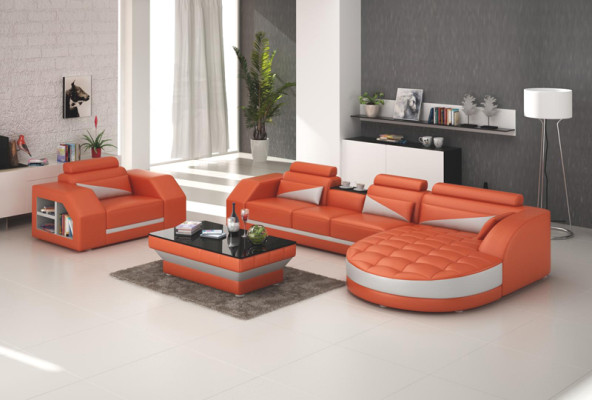 Leather sofa couch living landscape corner sofa + armchair set design sofa G8018E