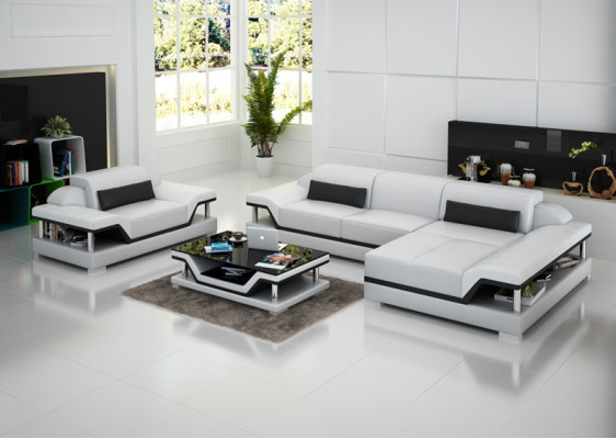 Design leather sofa couch upholstery corner living landscape suite sofa new USB LED