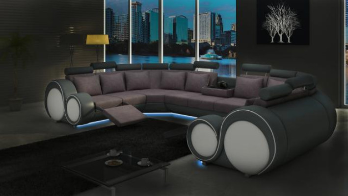 Fabric Textile Couch Textile Sofa with USB Corner Sofa Living Landscape XXL Relax New