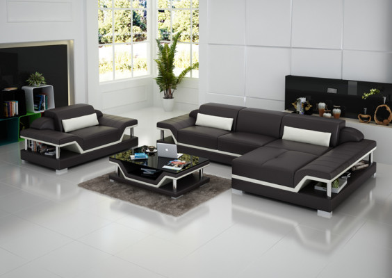 Design leather sofa couch upholstery corner living landscape suite sofa new USB LED