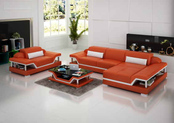 Design leather sofa couch upholstery corner living landscape suite sofa new USB LED